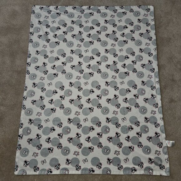 Disney Baby Minnie Mouse Reversible Blanket Gray White Pink Polka Dots Bow Hand - Picture 4 of 7